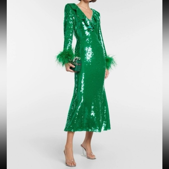 Self portrait Holiday Green Formal Sequin midi dress size 6 - Picture 12 of 13